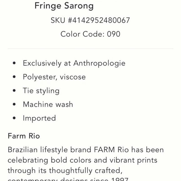 NWT Farm Rio Floral Fringe Sarong Swim Cover-Up - Picture 4 of 4